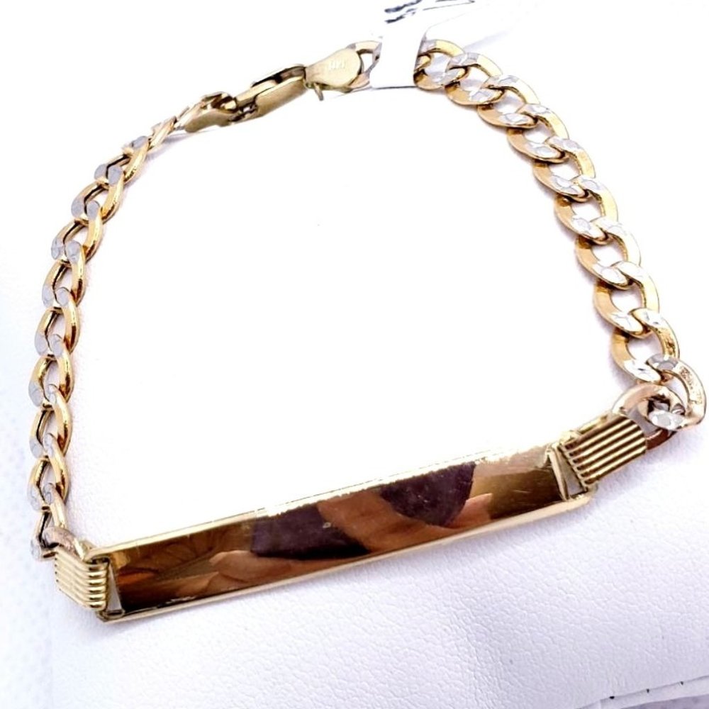 14k Yellow Gold Diamond Cut Cuban Id Bracelet  7 Inch  10mm